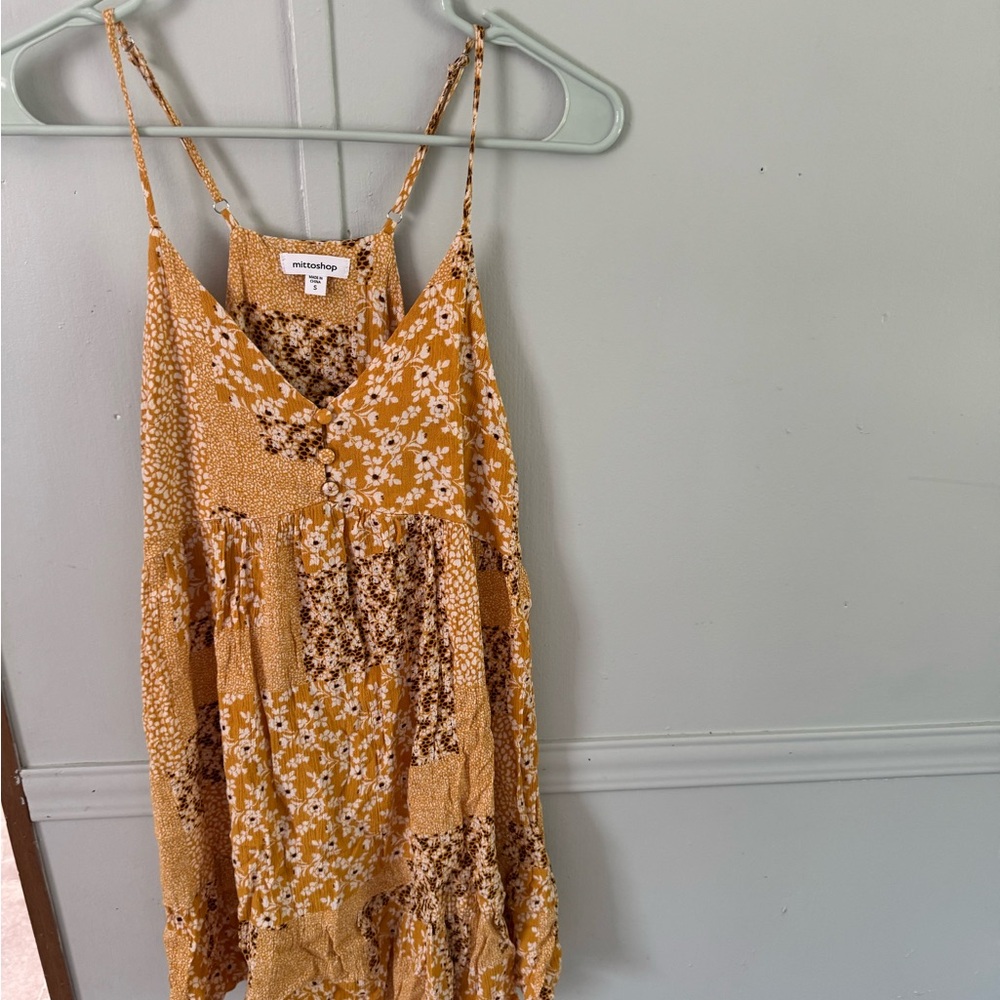 Mittoshop Mustard Floral Spaghetti Strap Dress